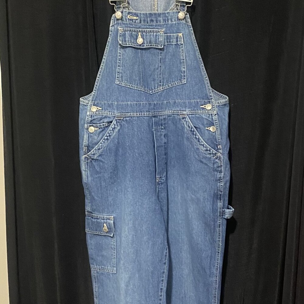 Vintage 90s GAP Bib Overalls – Wide Leg Light Wash Denim (Size Small)